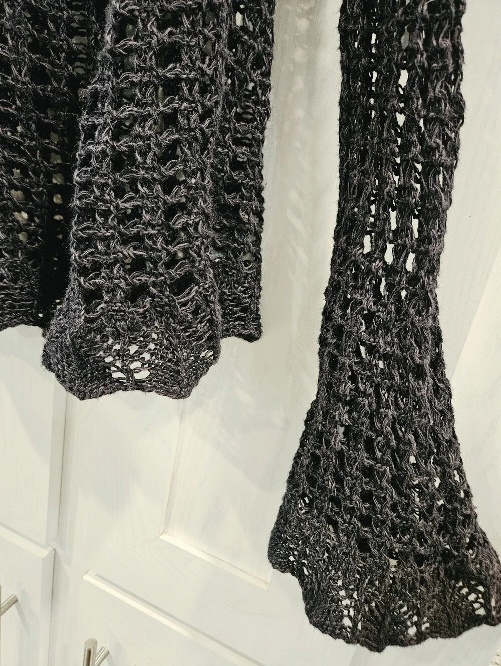 Free People Black Open Knit Crochet Bell Sleeve Sweater Boho Festival Beach